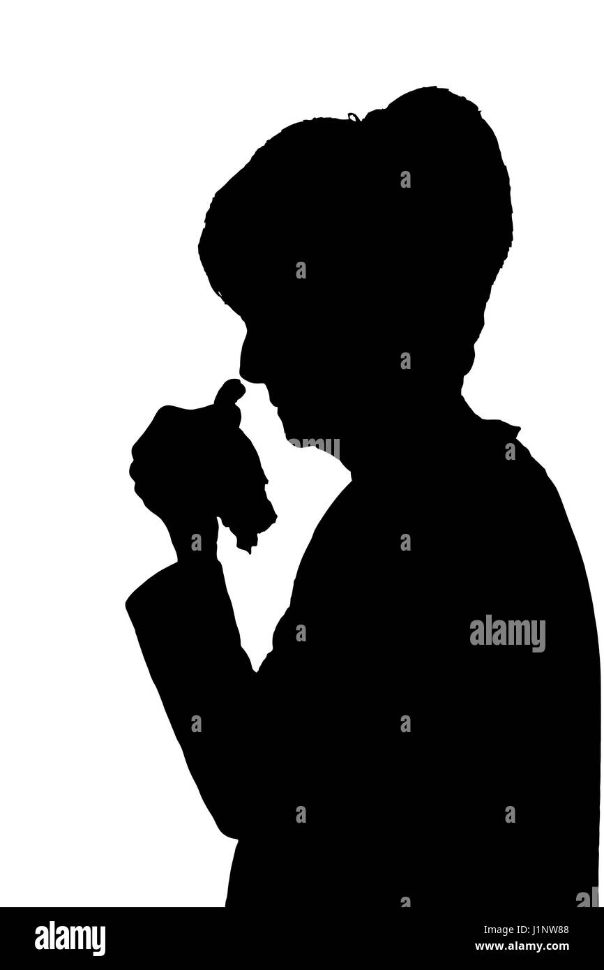 Side profile portrait silhouette of sad elderly lady crying or sick Stock Vector