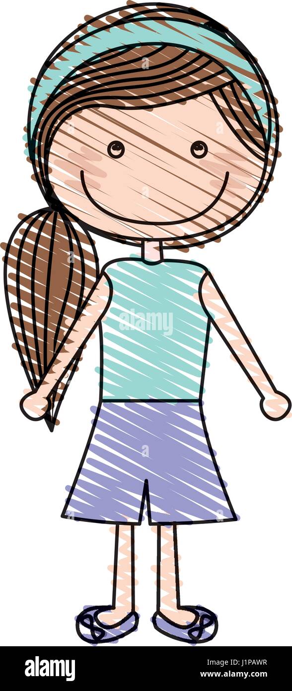 color pencil drawing of caricature side ponytail hair girl with shirt and  skirt Stock Vector Image & Art - Alamy