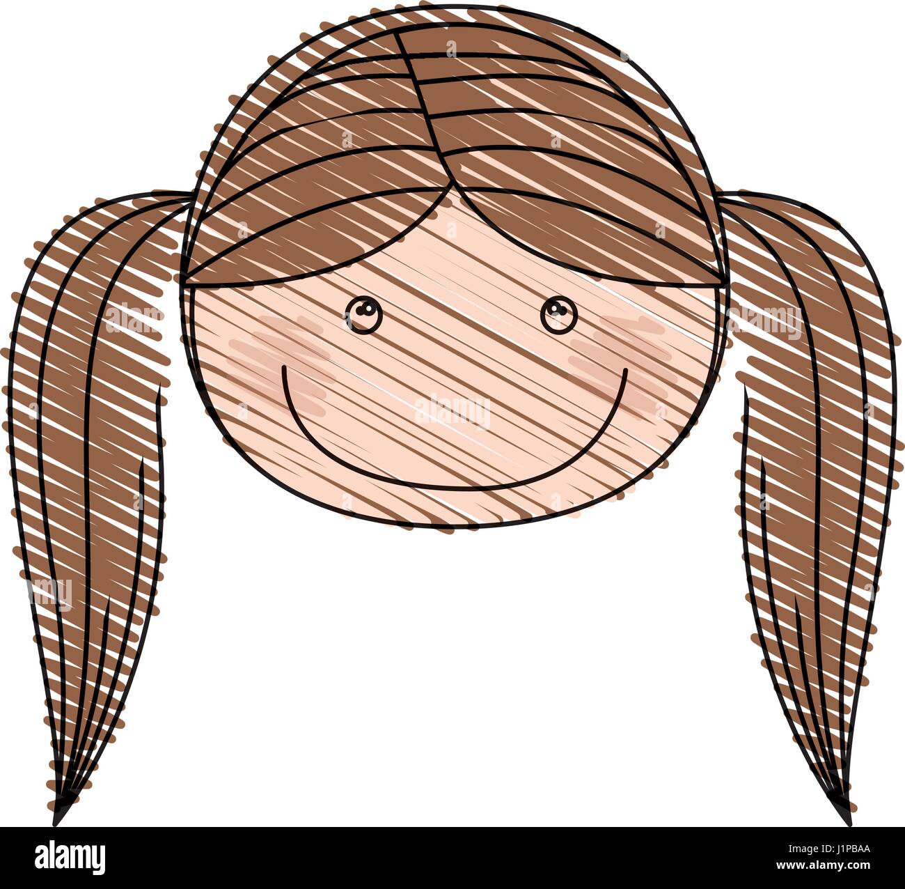 color pencil drawing of caricature front face girl with pigtail hair Stock  Vector Image & Art - Alamy