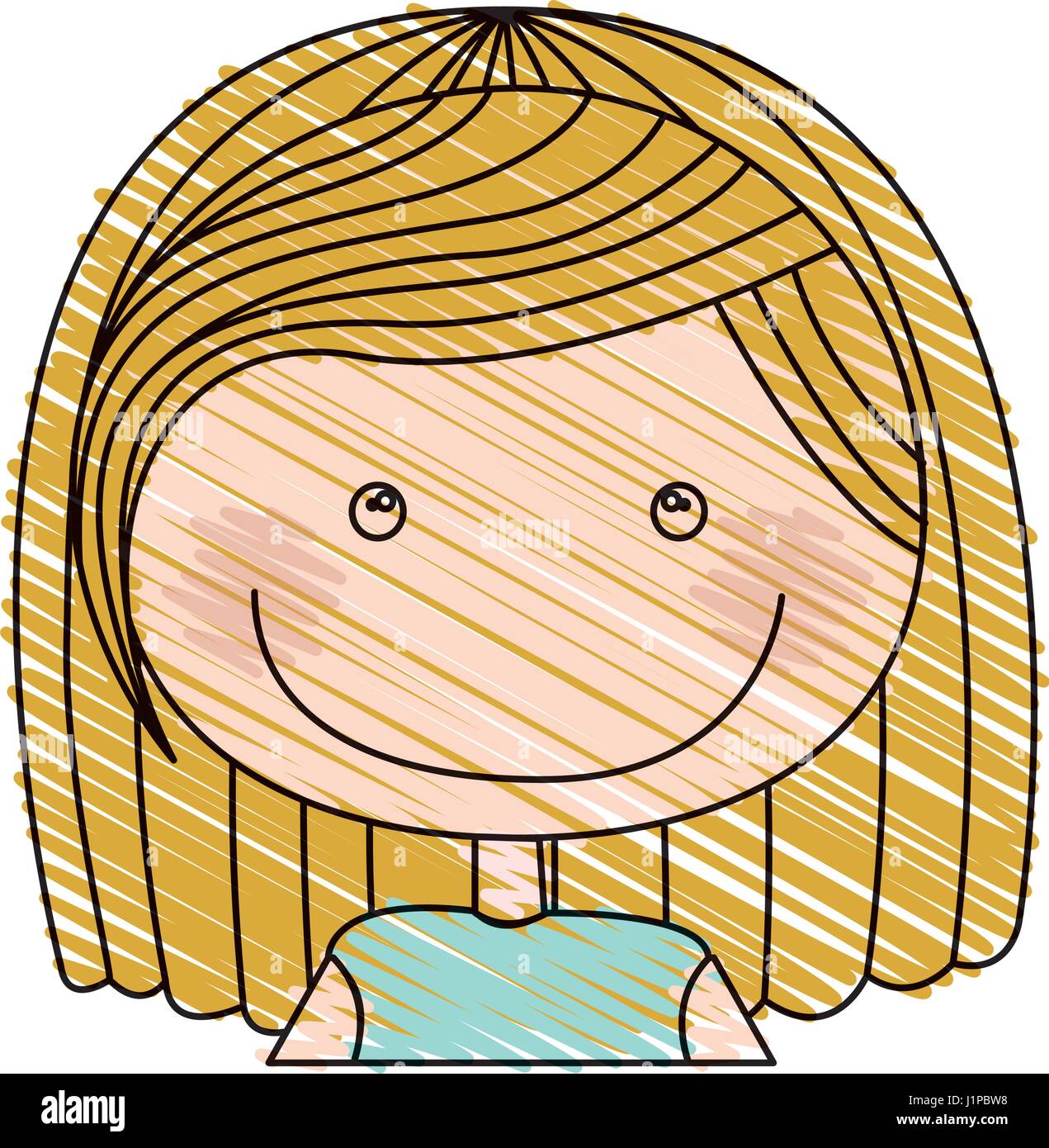 color pencil drawing of caricature half body girl with short blond hair