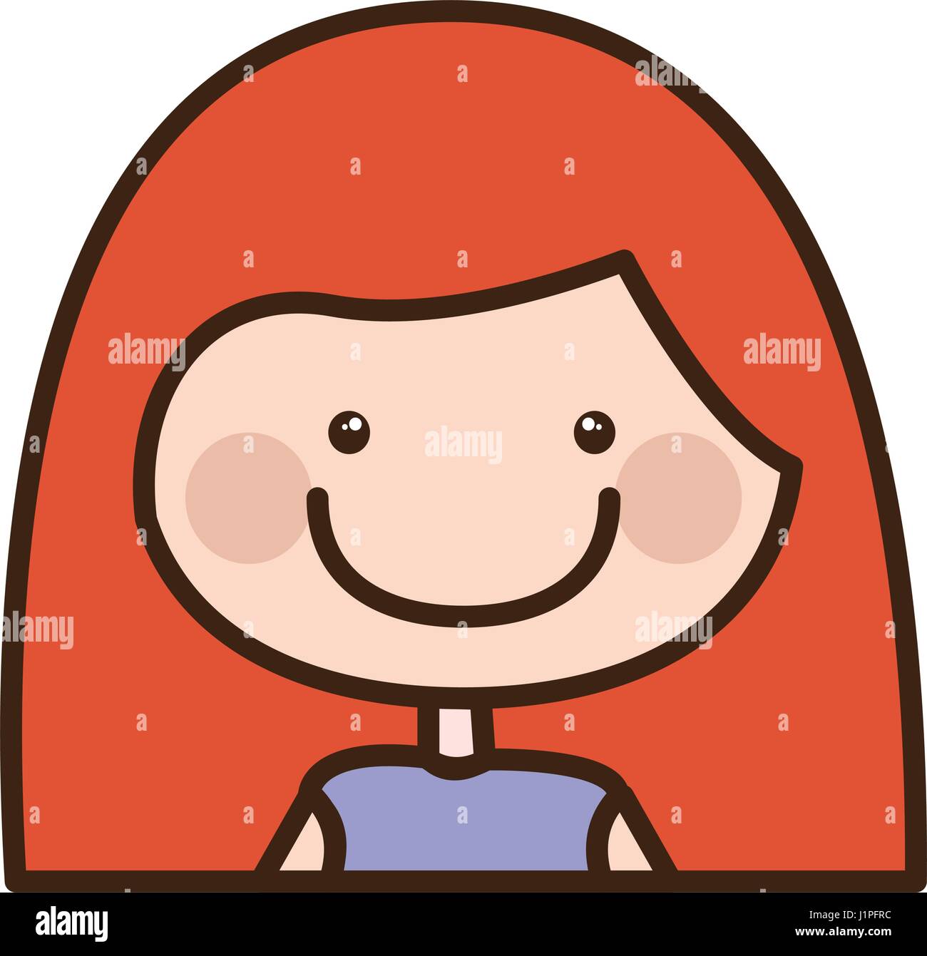 color silhouette cartoon half body girl with red long hair Stock Vector ...