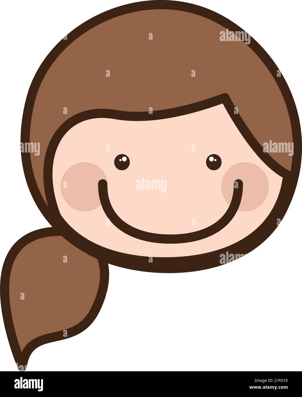 Color Silhouette Cartoon Front Face Woman With Side Ponytail Hair