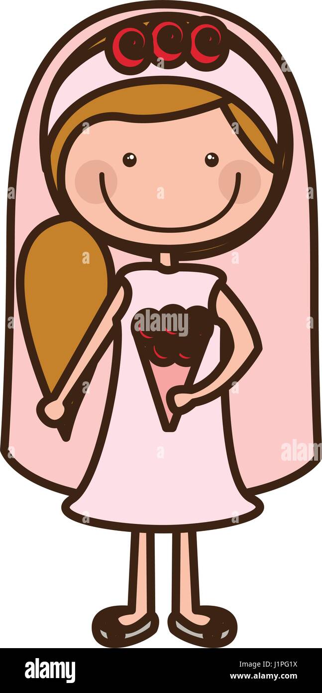 Color Silhouette Cartoon Woman In Wedding Dress With Side Ponytail