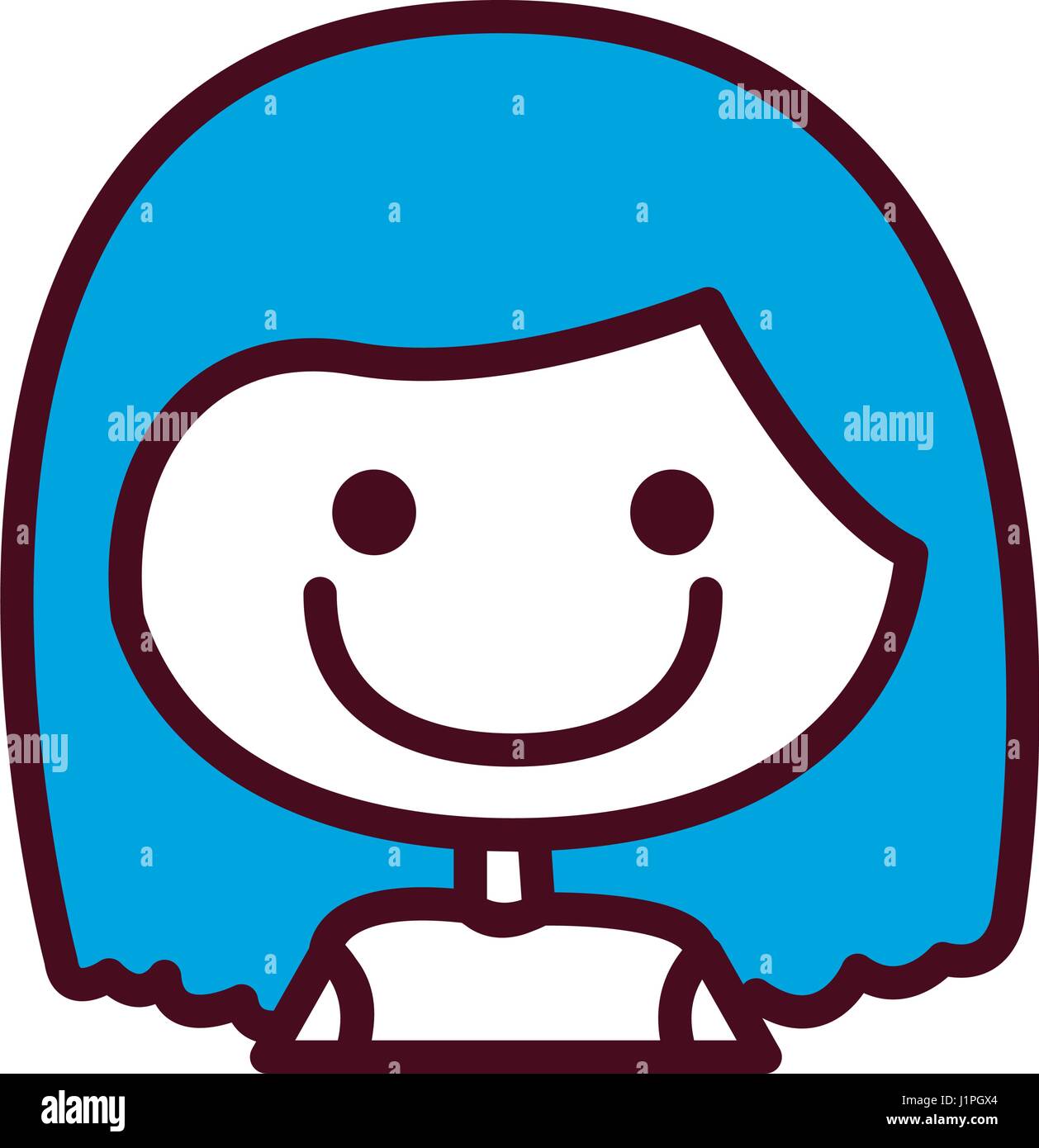 Hand Drawing Silhouette Half Body Girl With Blue Short Hair Stock