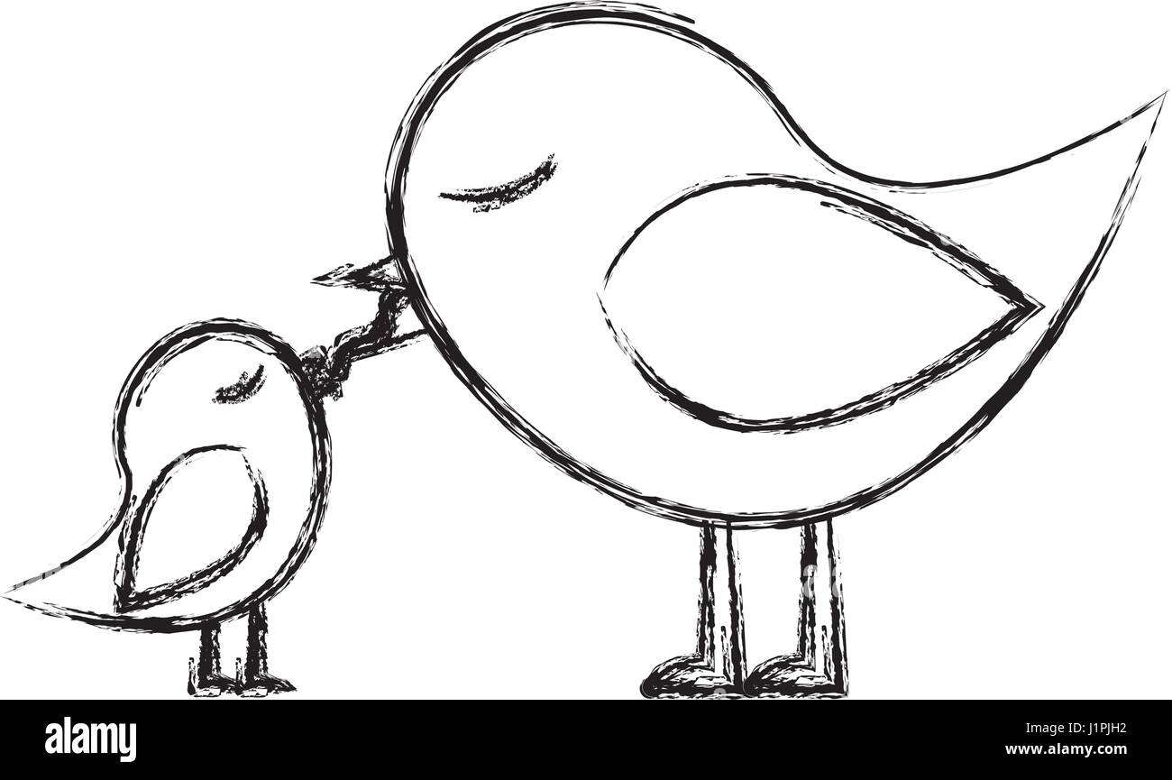 monochrome sketch of bird feeding a chick Stock Vector Image & Art - Alamy