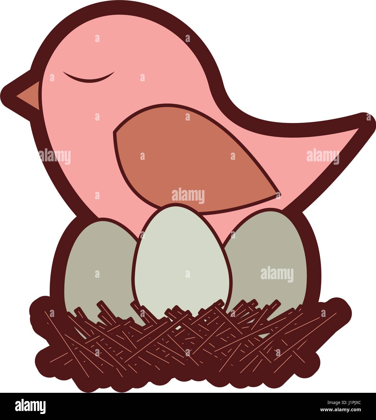colorful thick silhouette of bird in nest with eggs Stock Vector