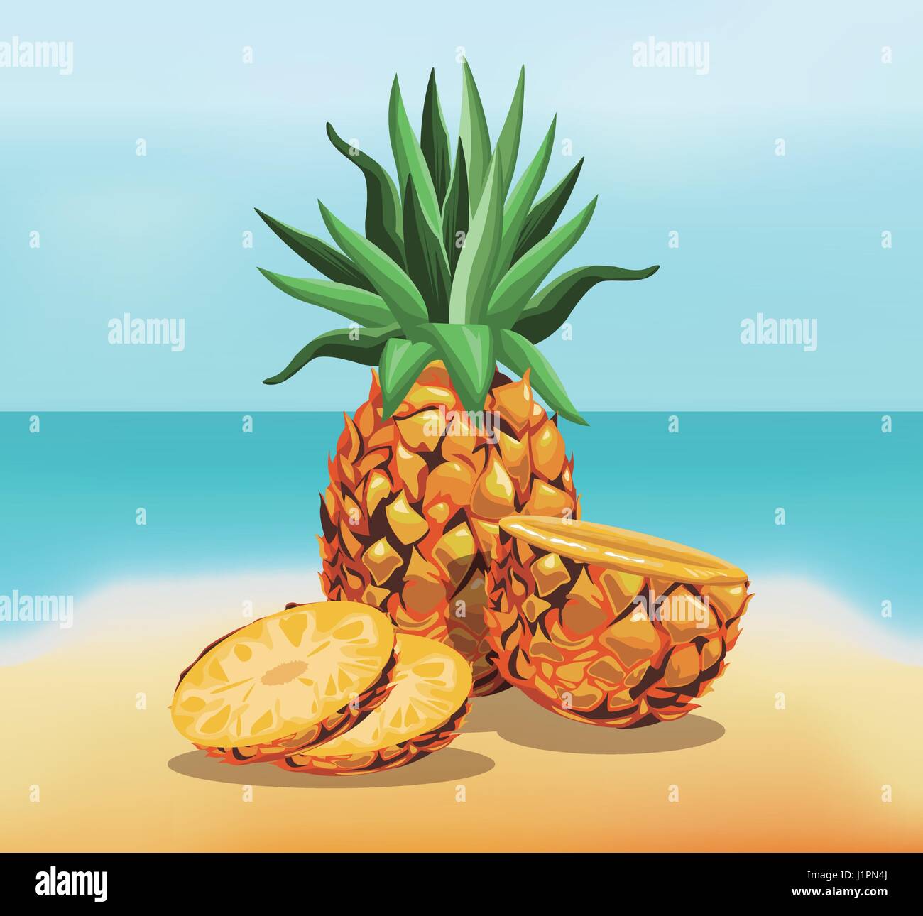 pineapple fruit fresh harvest - beach background Stock Vector Image ...