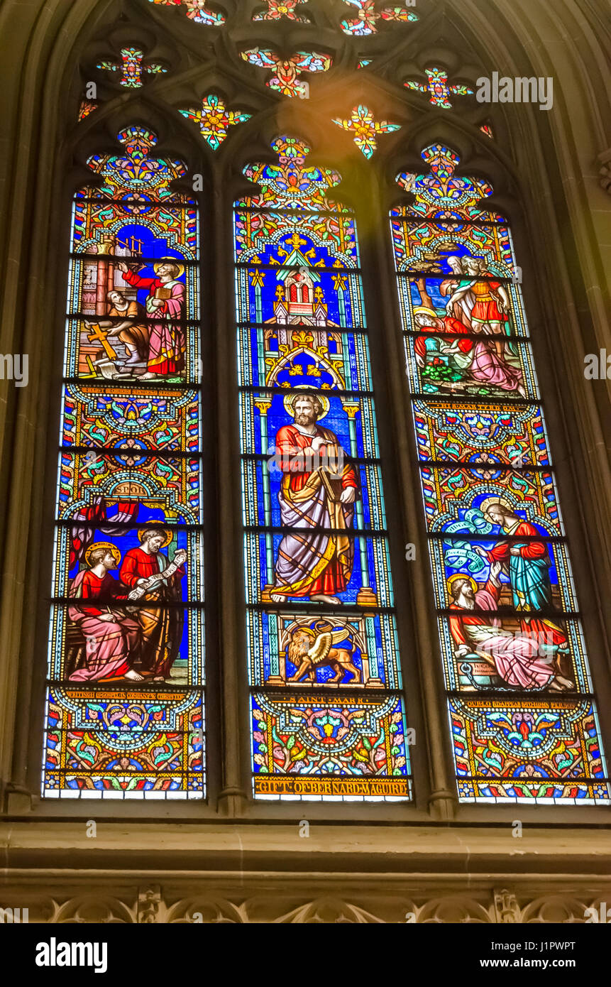 New York, USA - December 3, 2011: Stained glass windows of the Saint ...