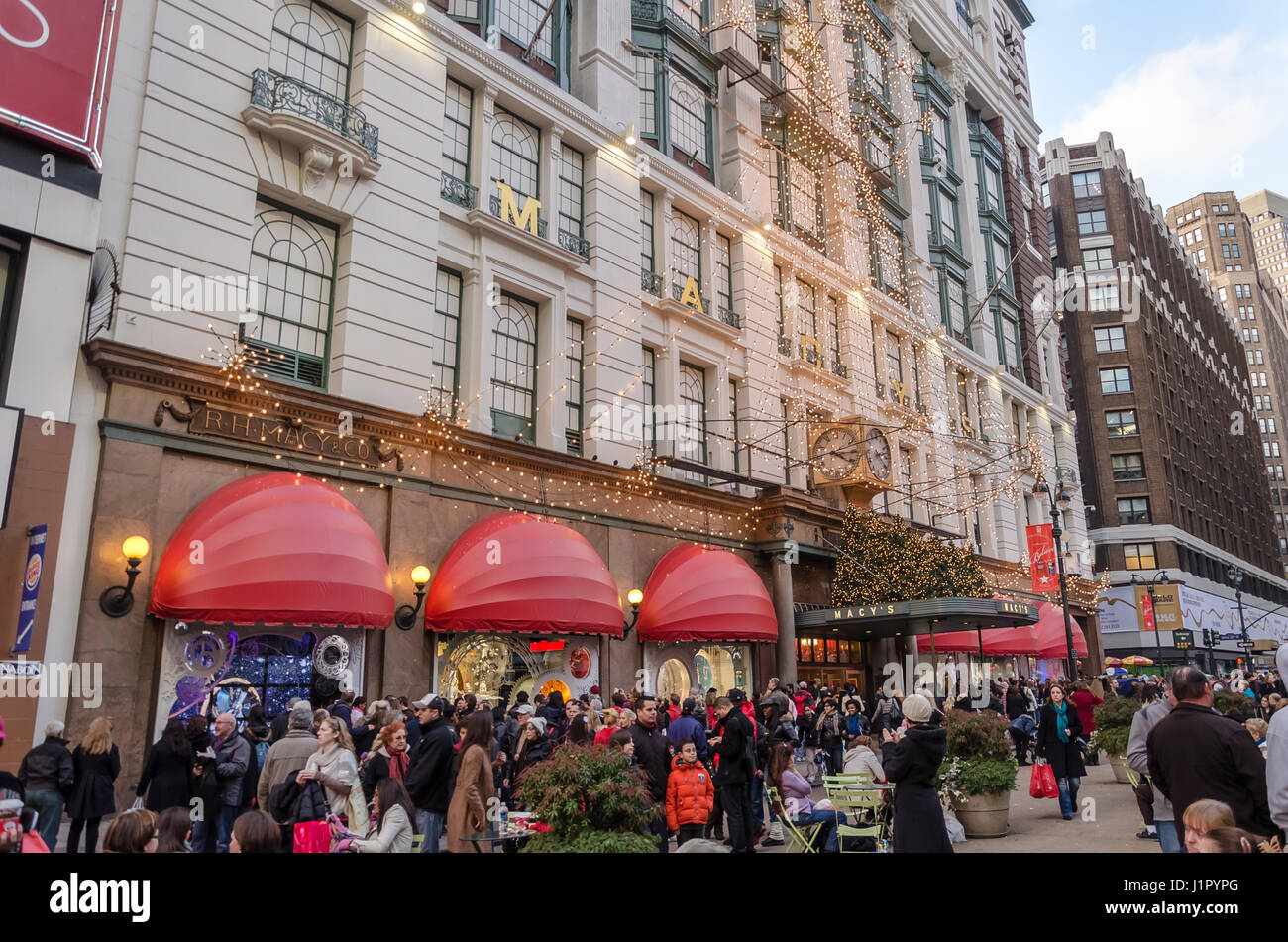 New York, USA December 4, 2011 Illuminated facades of Broadway Macys