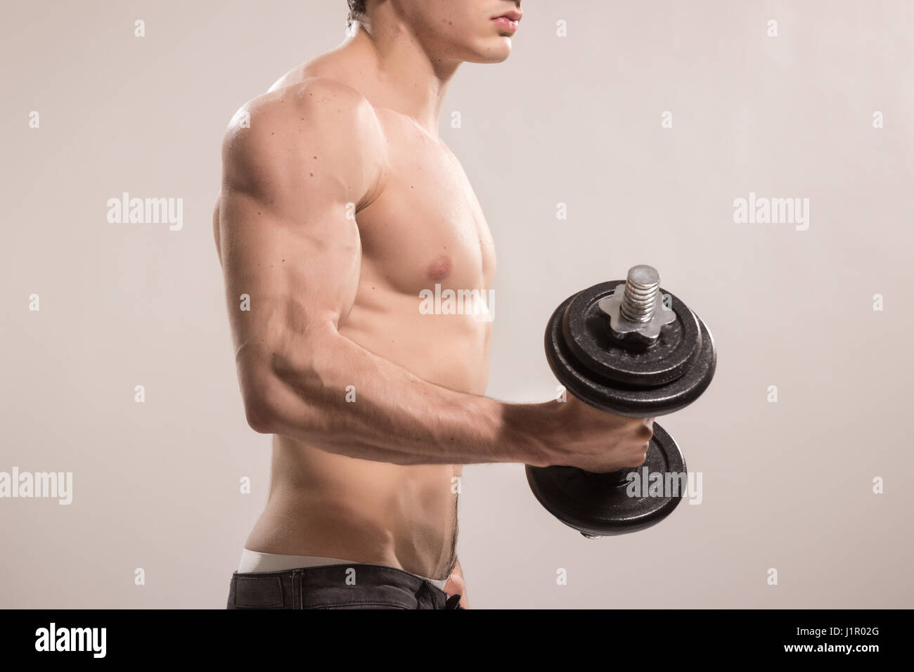 Young Adult Man Strong Muscular Arm Bodybuilder Holding Dumbbell Images, Photos, Reviews