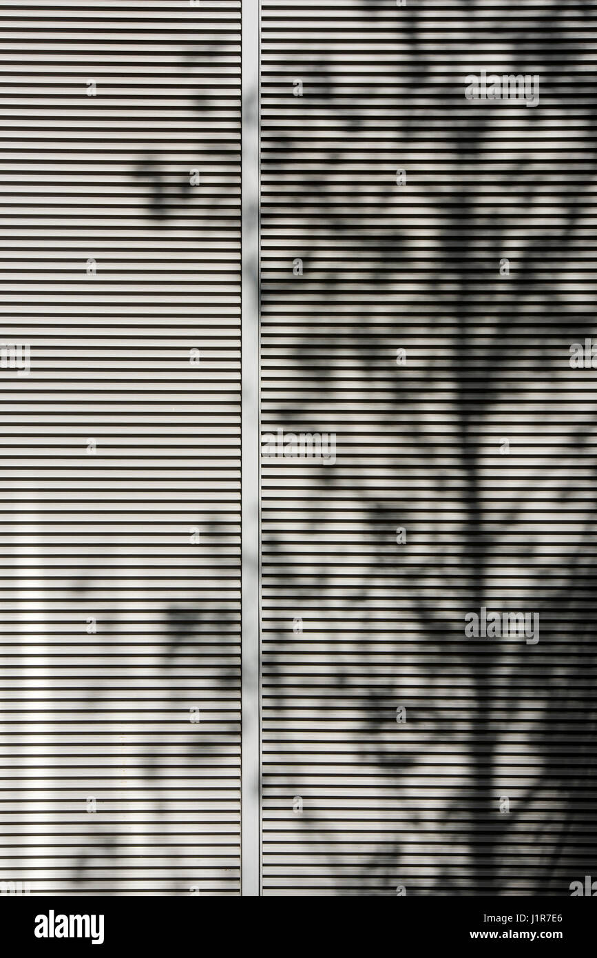 Tree shadow on a metal grille in a building. Milton Keynes. Buckinghamshire. England Stock Photo
