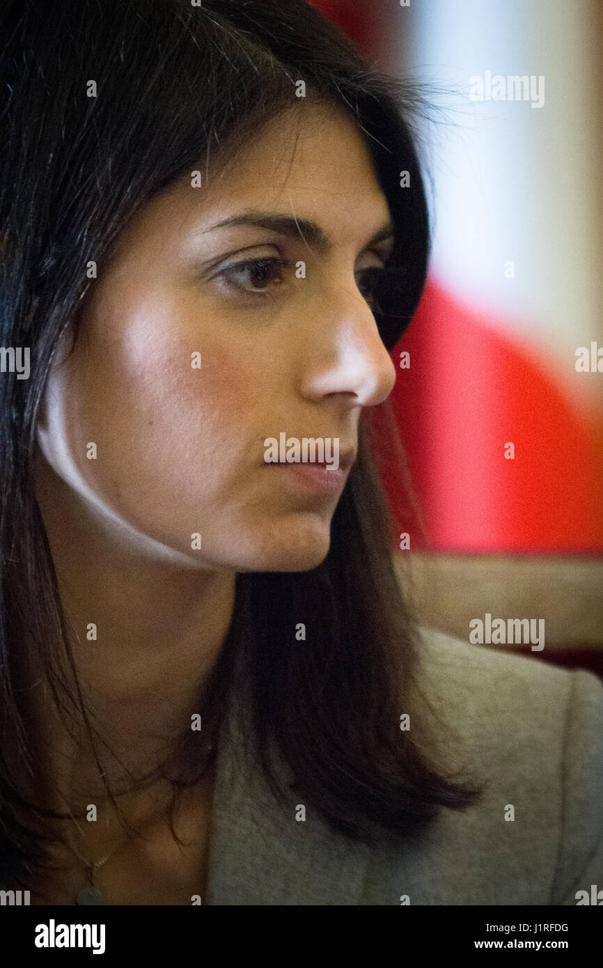 Press conference of Mayor Virginia Raggi, has appealed to the Tar to request the annulment of the decree establishing the Archaeological Park of the Colosseum. (Photo by: Andrea Ronchini/Pacific Press) Stock Photo