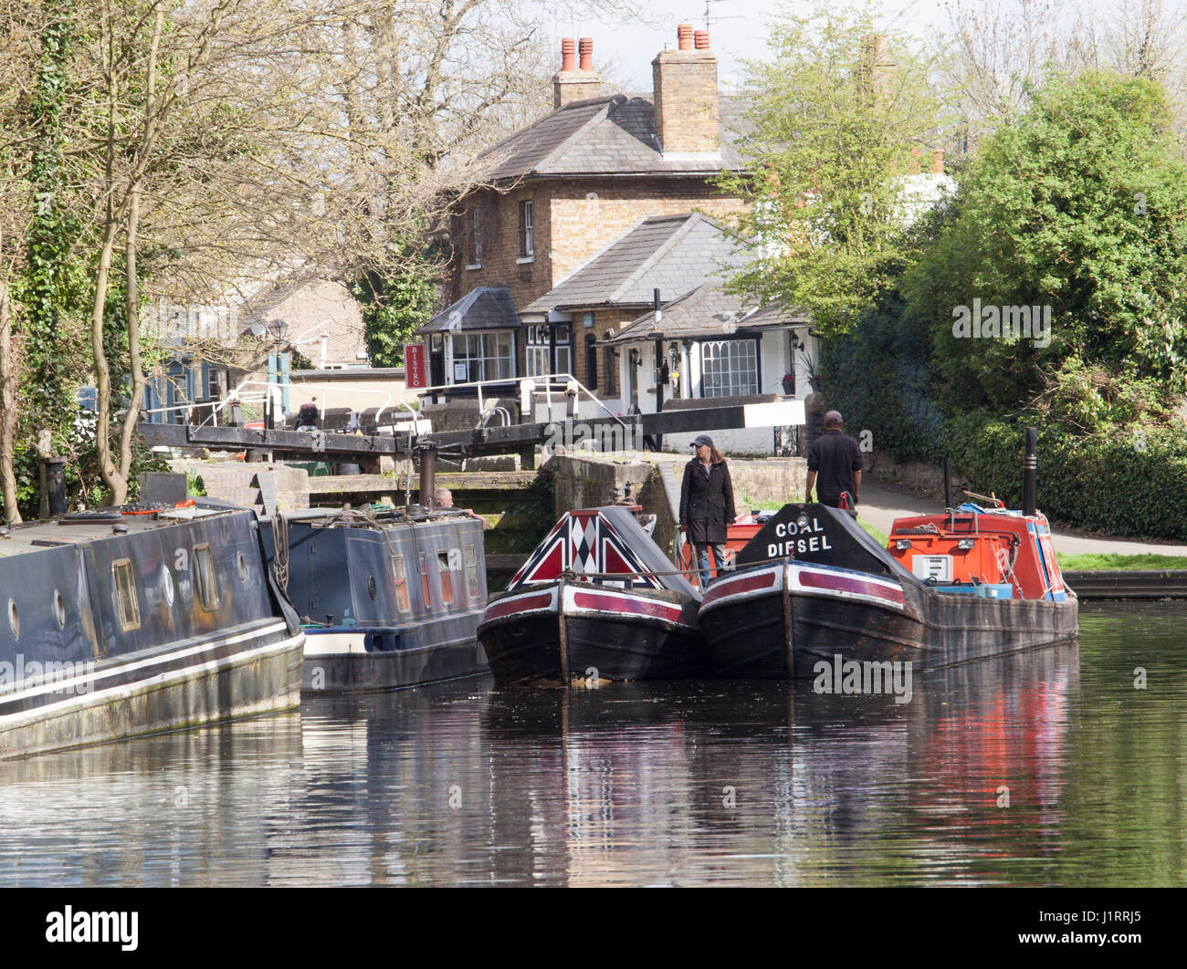 fuel boat on the Grand Union Canal Stock Photo Alamy