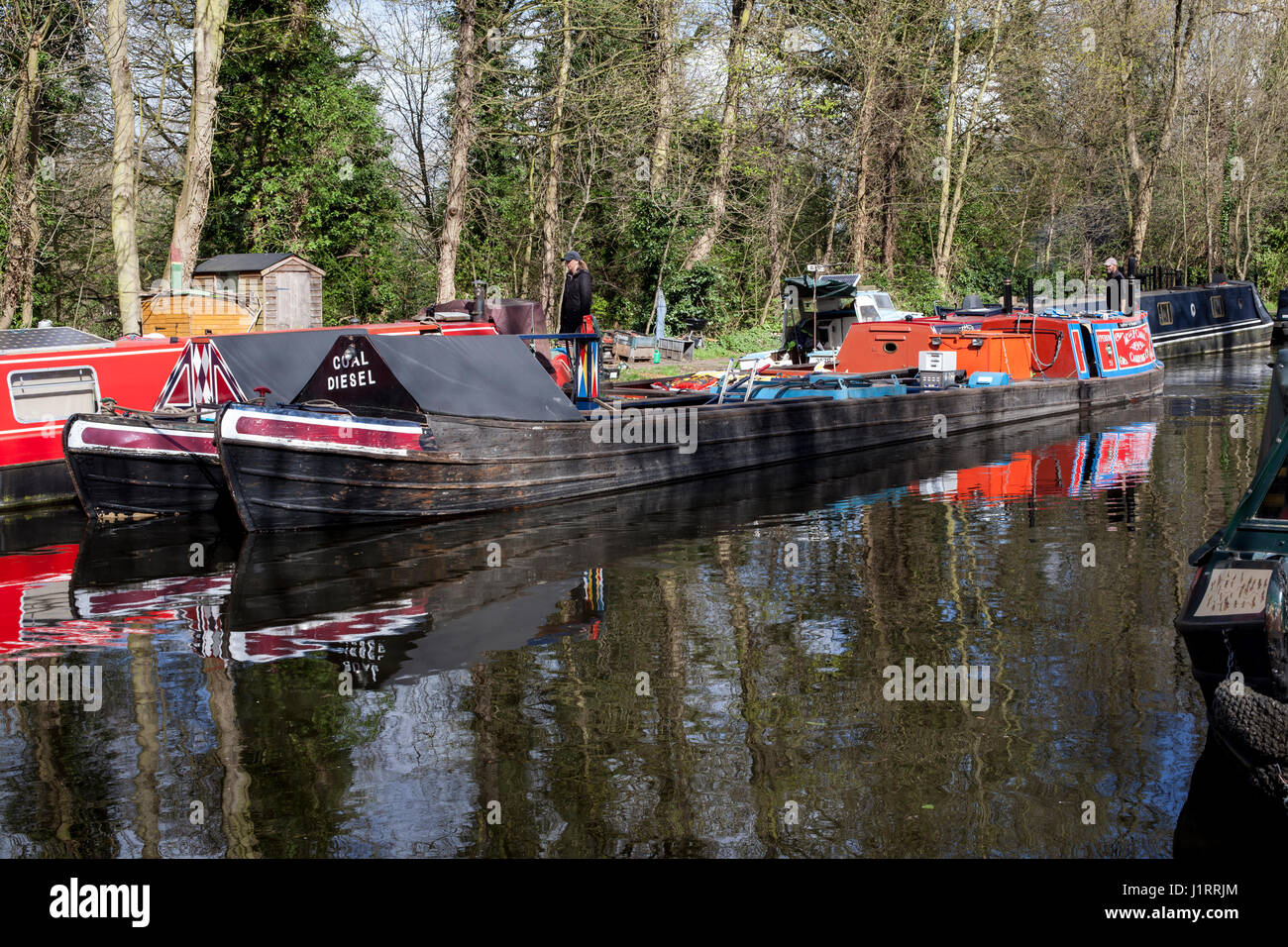 fuel boat on the Grand Union Canal Stock Photo Alamy