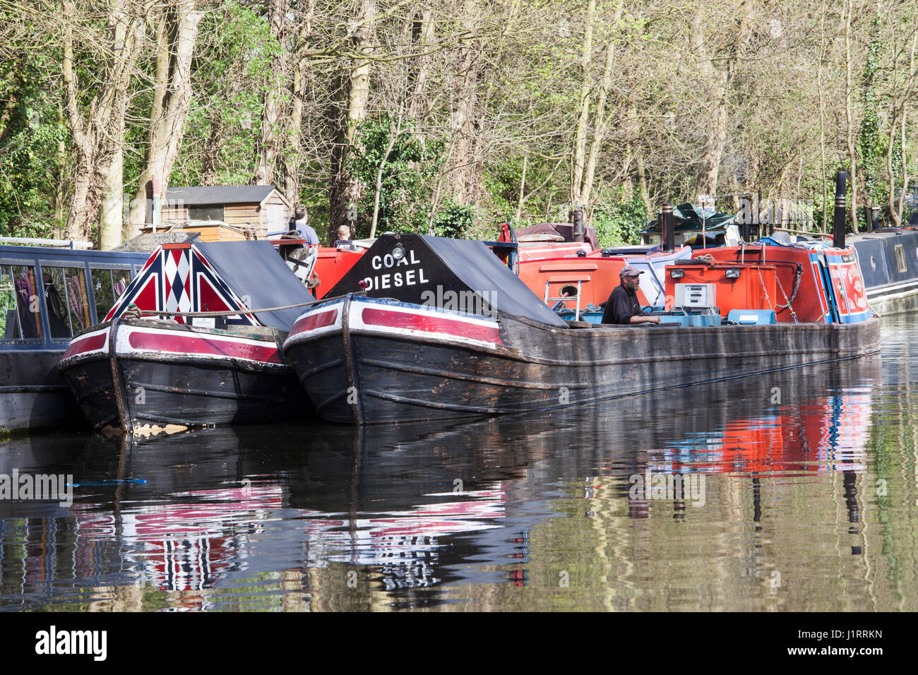 fuel boat on the Grand Union Canal Stock Photo