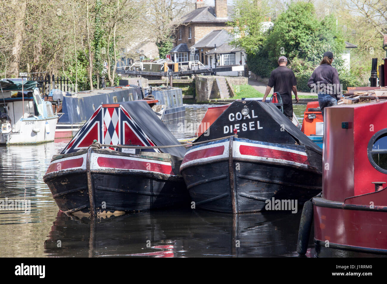 fuel boat on the Grand Union Canal Stock Photo