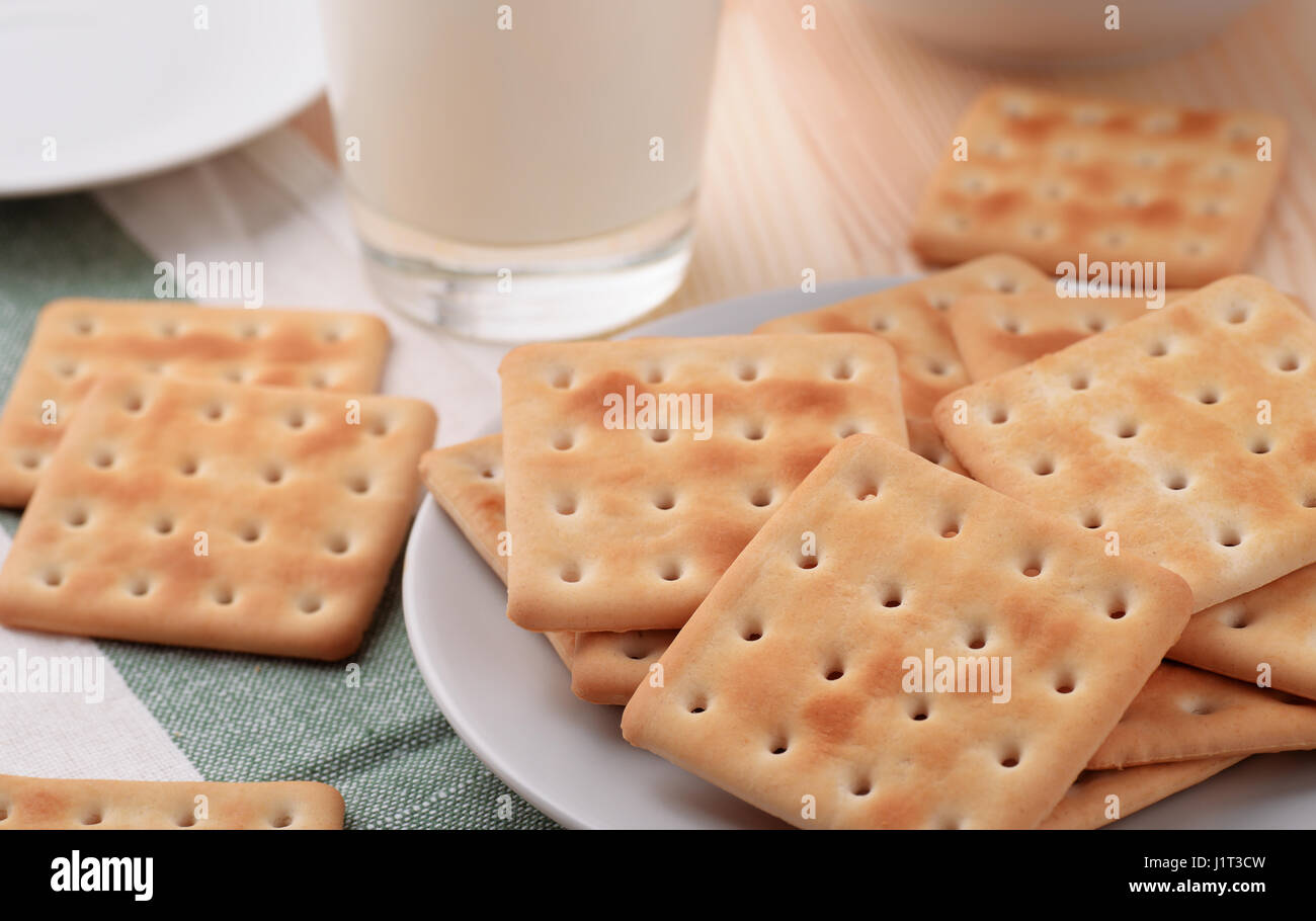 Still life with soda crackers and milk Stock Photo Alamy