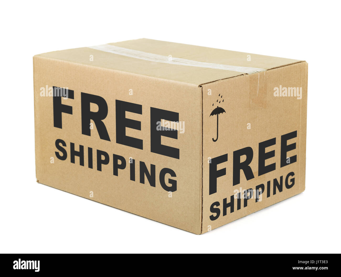 Free shipping cardboard box isolated on white Stock Photo
