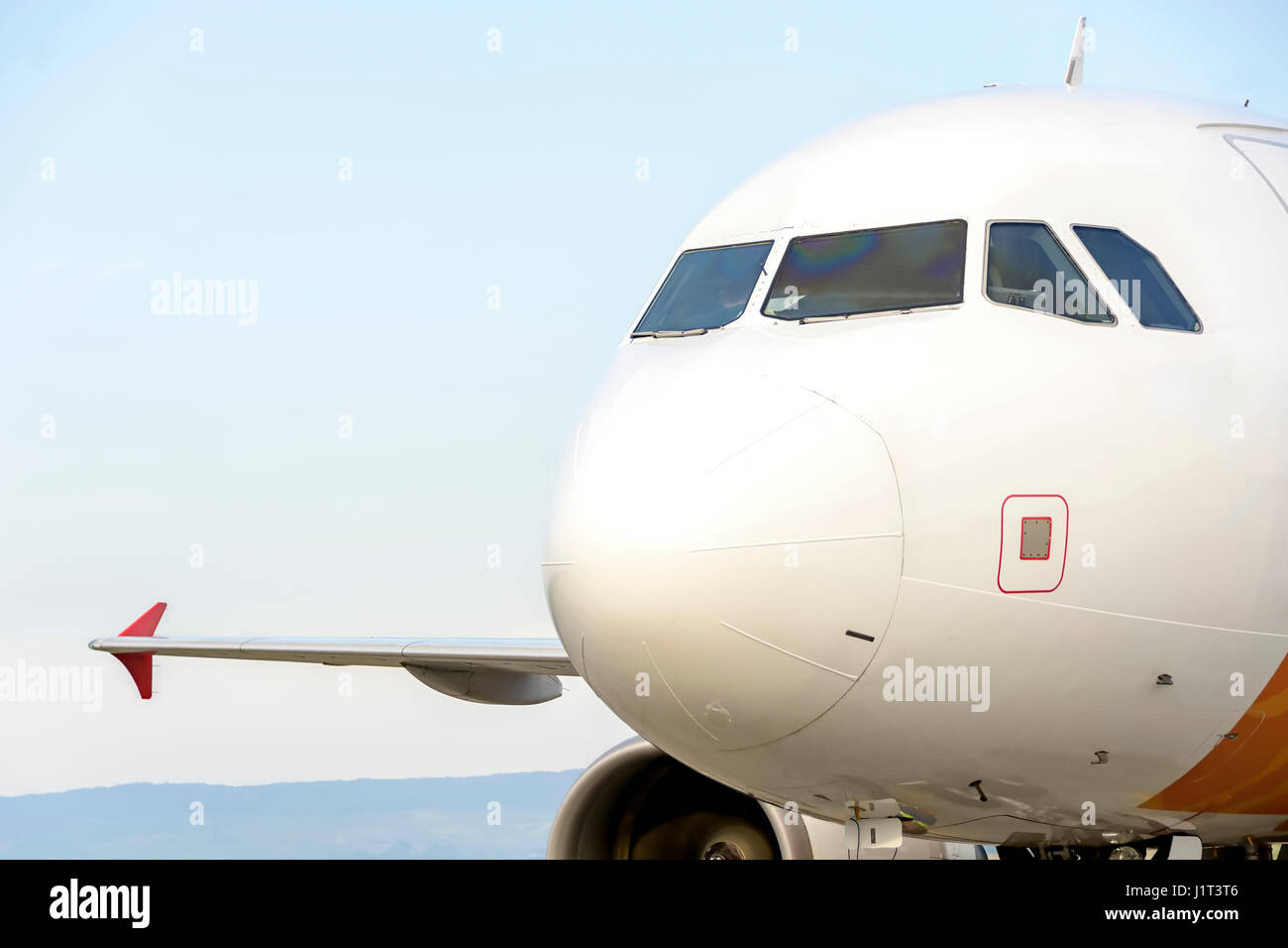 Closeup of airplane nose after landing Stock Photo - Alamy