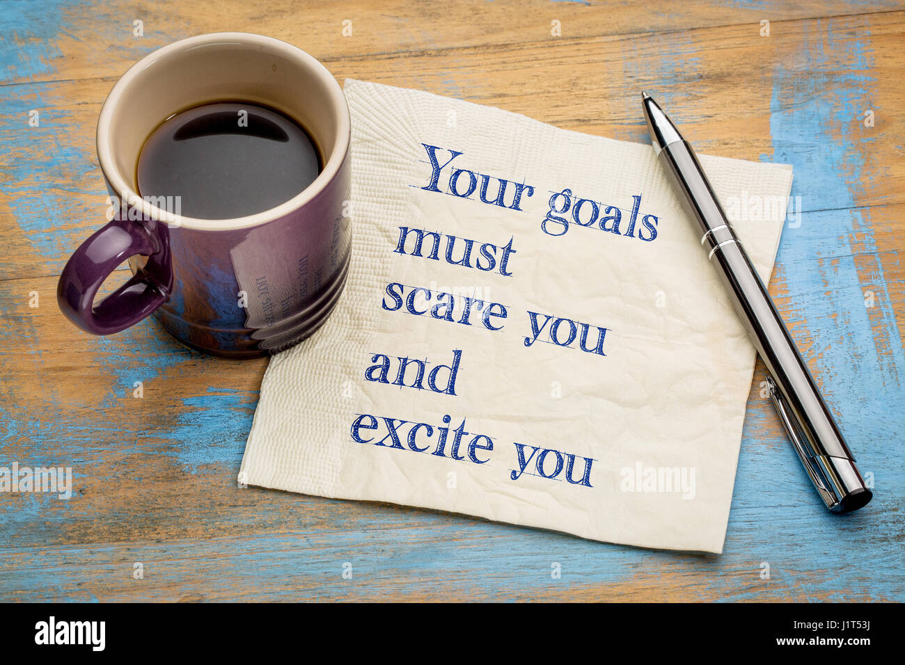 Your goals must scare and excite you - handwriting on a napkin with a cup of espresso coffee Stock Photo