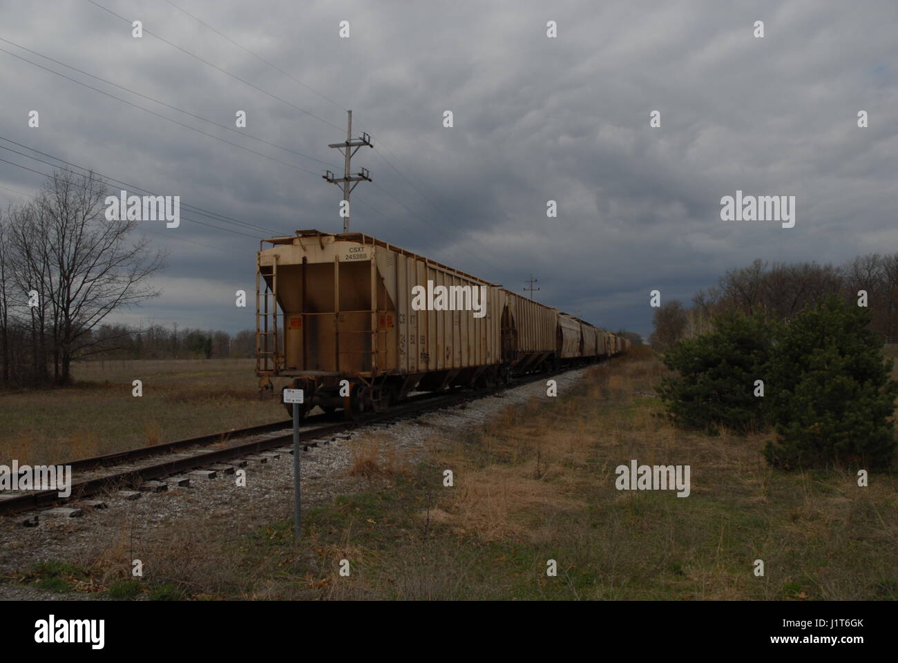 freight train on tracks no engine just grain cars Stock Photo - Alamy