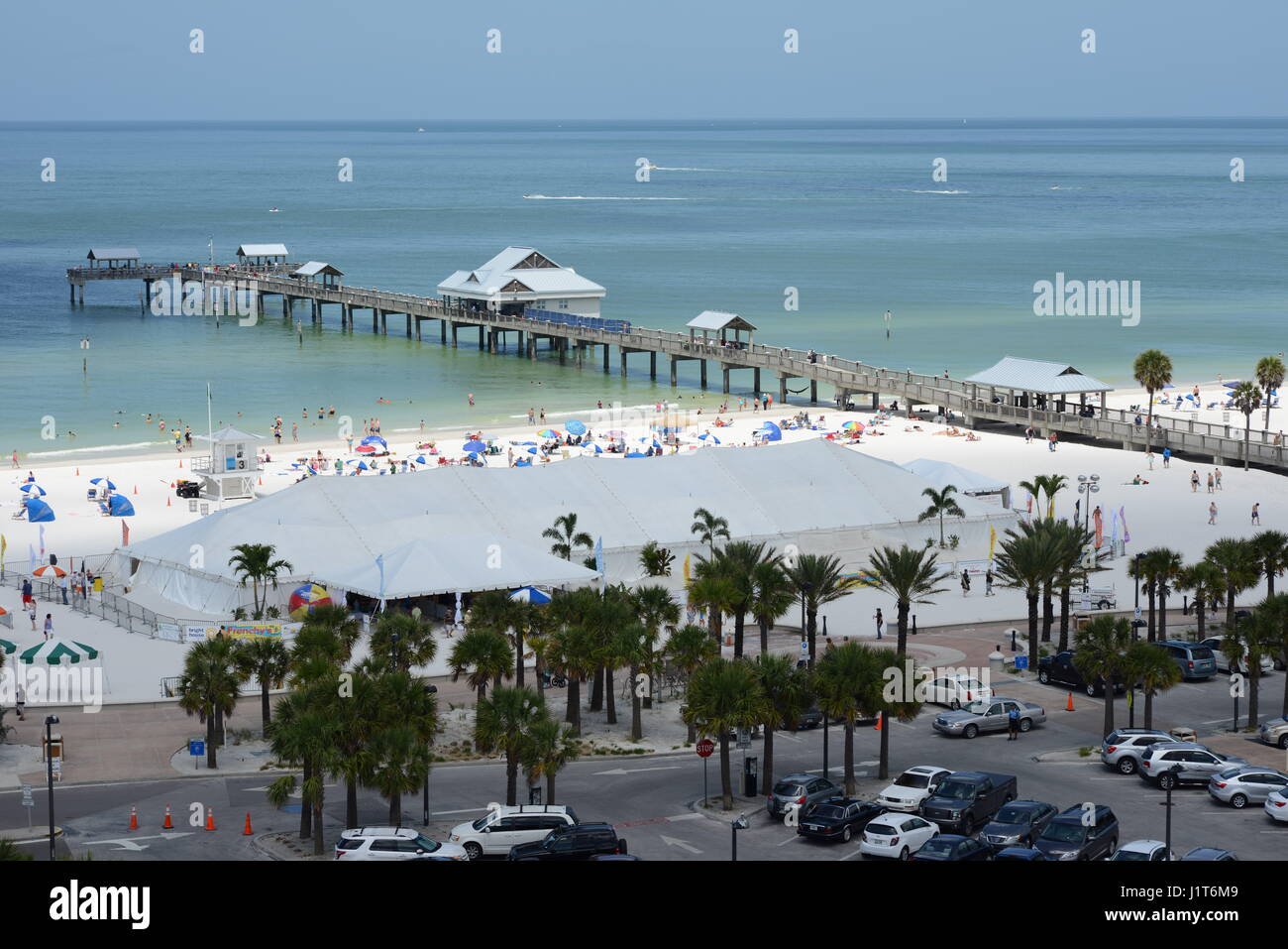 Clearwater Beach Florida pier ocean sandy beach aerial Stock Photo - Alamy