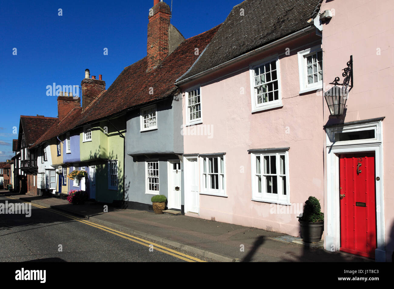 Colourful Cottages; Saffron Walden town; Essex; England; UK Stock Photo