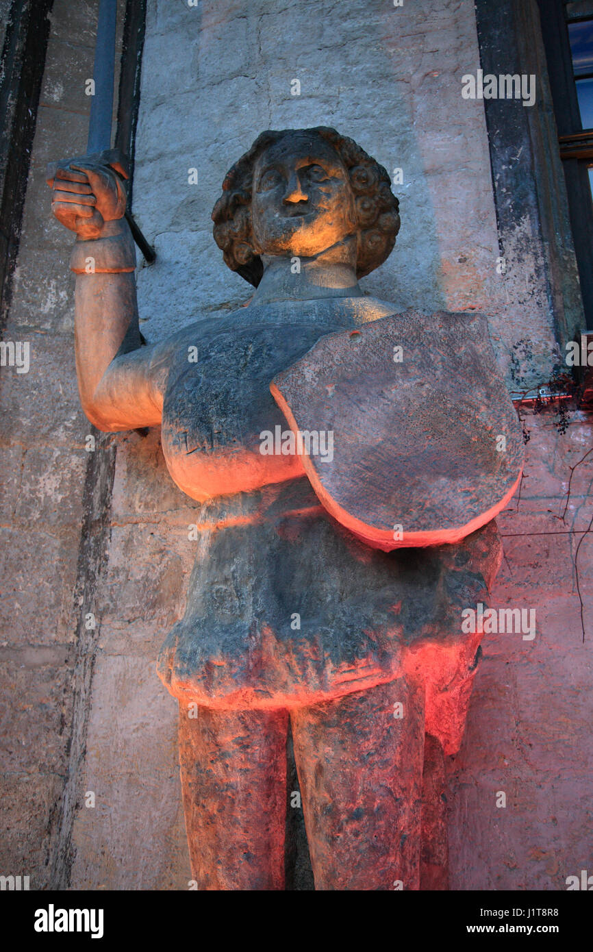 Roland monument in front of town hall, Quedlinburg, Saxony-Anhalt, Germany, Europe Stock Photo