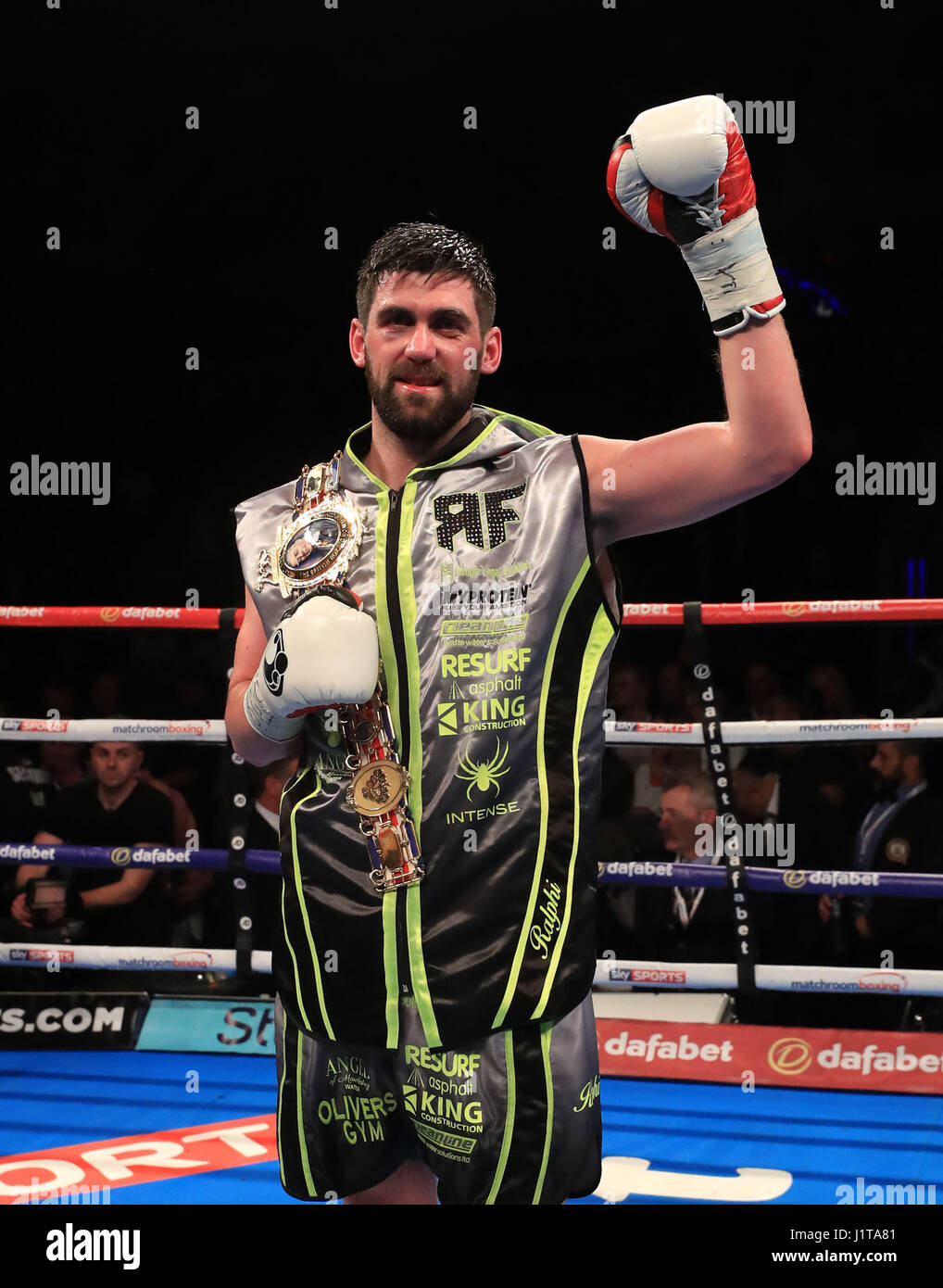Rocky Fielding celebrates beating John Ryder during their British Super ...
