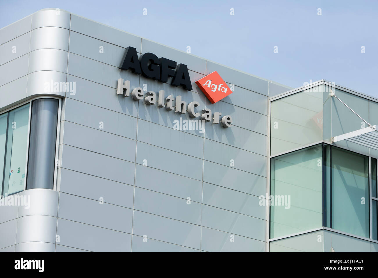 A logo sign outside of a facility occupied by Agfa HealthCare in Waterloo, Ontario, Canada, on April 15, 2017. Stock Photo