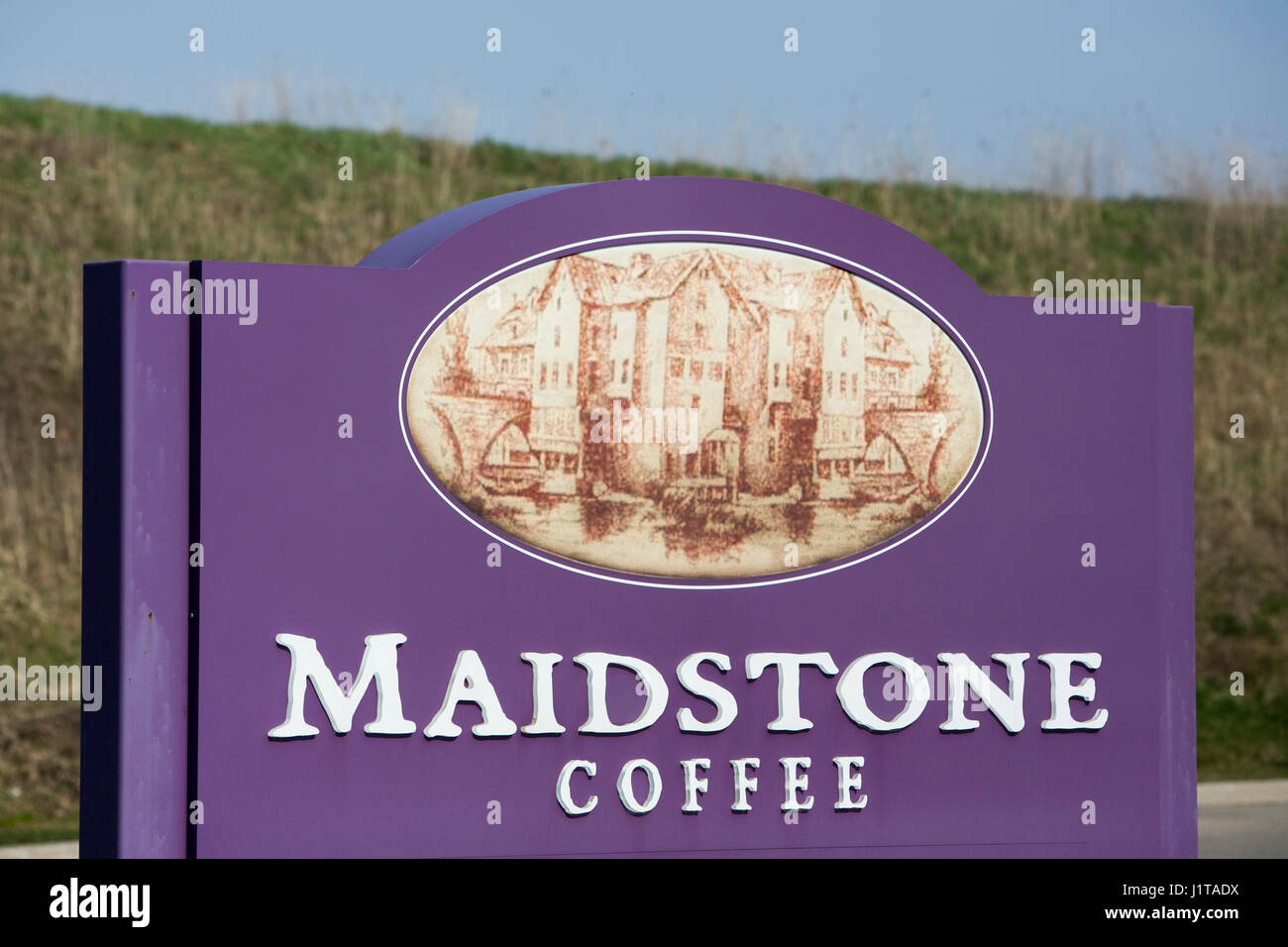 A logo sign outside of a facility occupied by Maidstone Coffee in Ancaster, Ontario, Canada, on April 15, 2017. Stock Photo