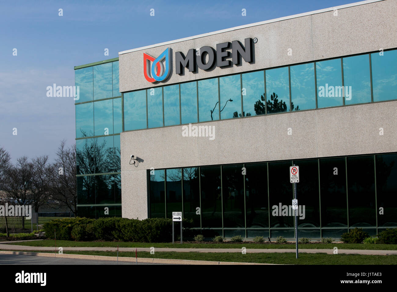 A logo sign outside of a facility occupied by Moen, Inc., in Oakville, Ontario, Canada, on April 15, 2017. Stock Photo