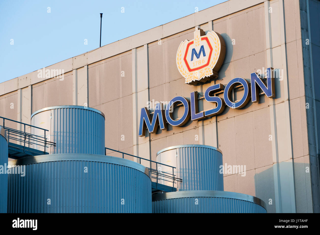 A logo sign outside of the Molson beer brewery in Etobicoke, Ontario, Canada, on April 15, 2017. Stock Photo
