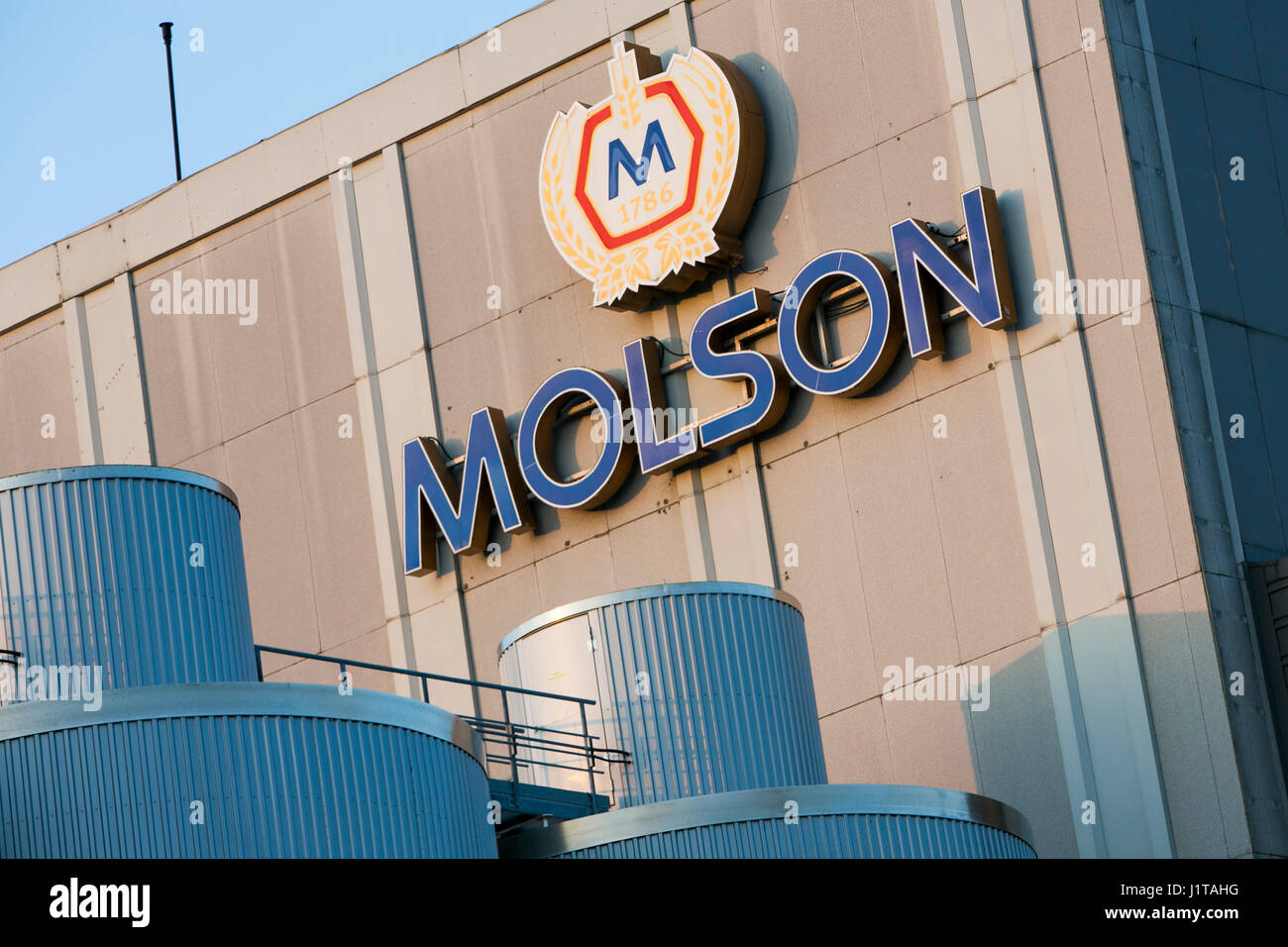 A logo sign outside of the Molson beer brewery in Etobicoke, Ontario