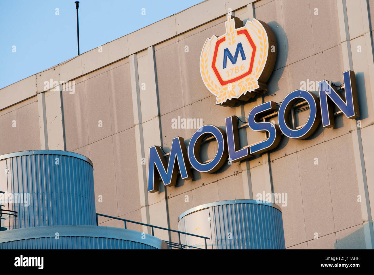 A logo sign outside of the Molson beer brewery in Etobicoke, Ontario