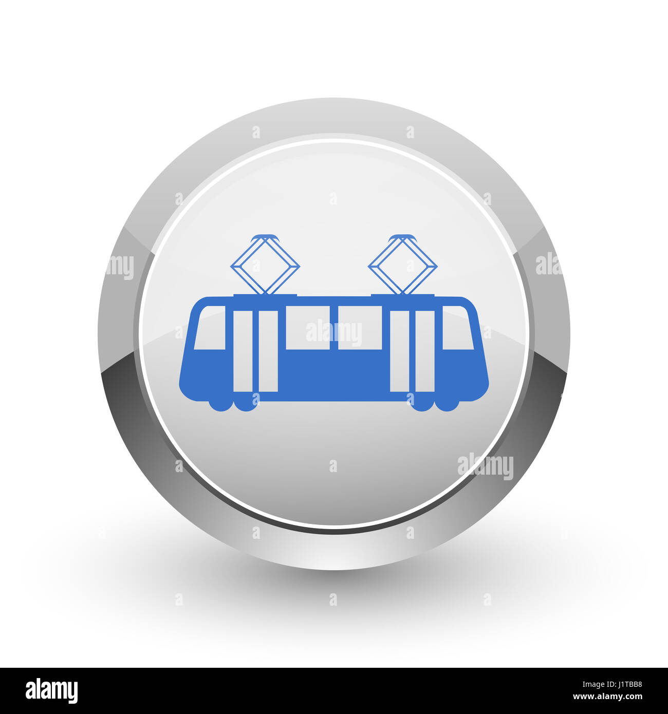 Tram chrome border web and smartphone apps design round glossy icon. Stock Photo