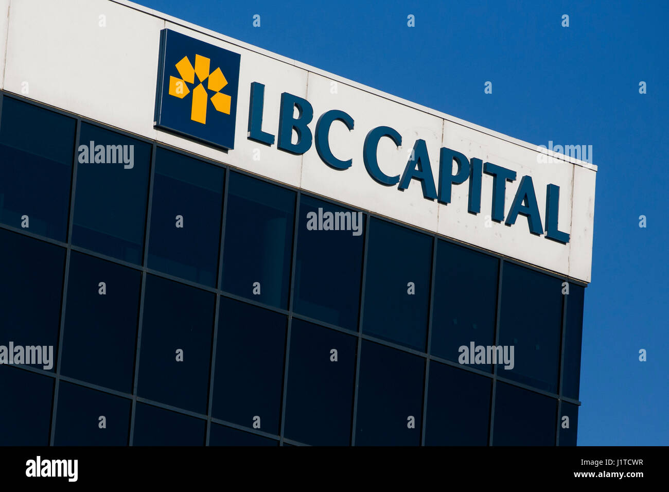 A logo sign outside of the headquarters of LBC Capital in Burlington, ON, Canada on April 14, 2017. Stock Photo