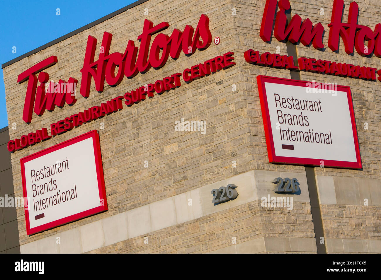 MONTREAL, CANADA - NOVEMBER 9, 2018: Tim Hortons logo in front of one of  their restaurants in Montreal, Quebec. Tim Hortons is a cafe and fastfood  can Stock Photo - Alamy