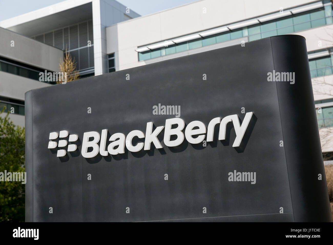 A logo sign outside of the headquarters of BlackBerry Limited, in