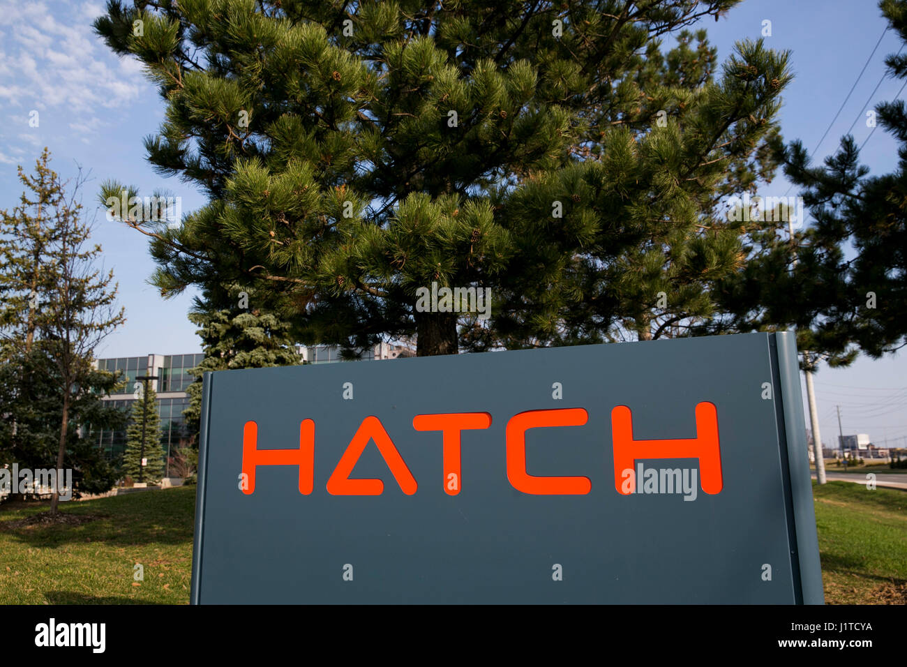 A logo sign outside of the headquarters of Hatch in Mississauga, Ontario, Canada, on April 15, 2017. Stock Photo