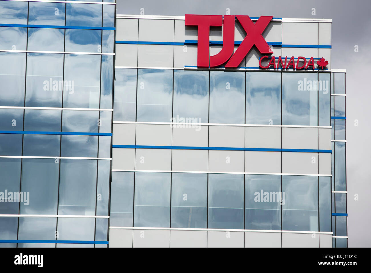 A logo sign outside of the Canadian headquarters of the TJX Companies in Mississauga, Ontario