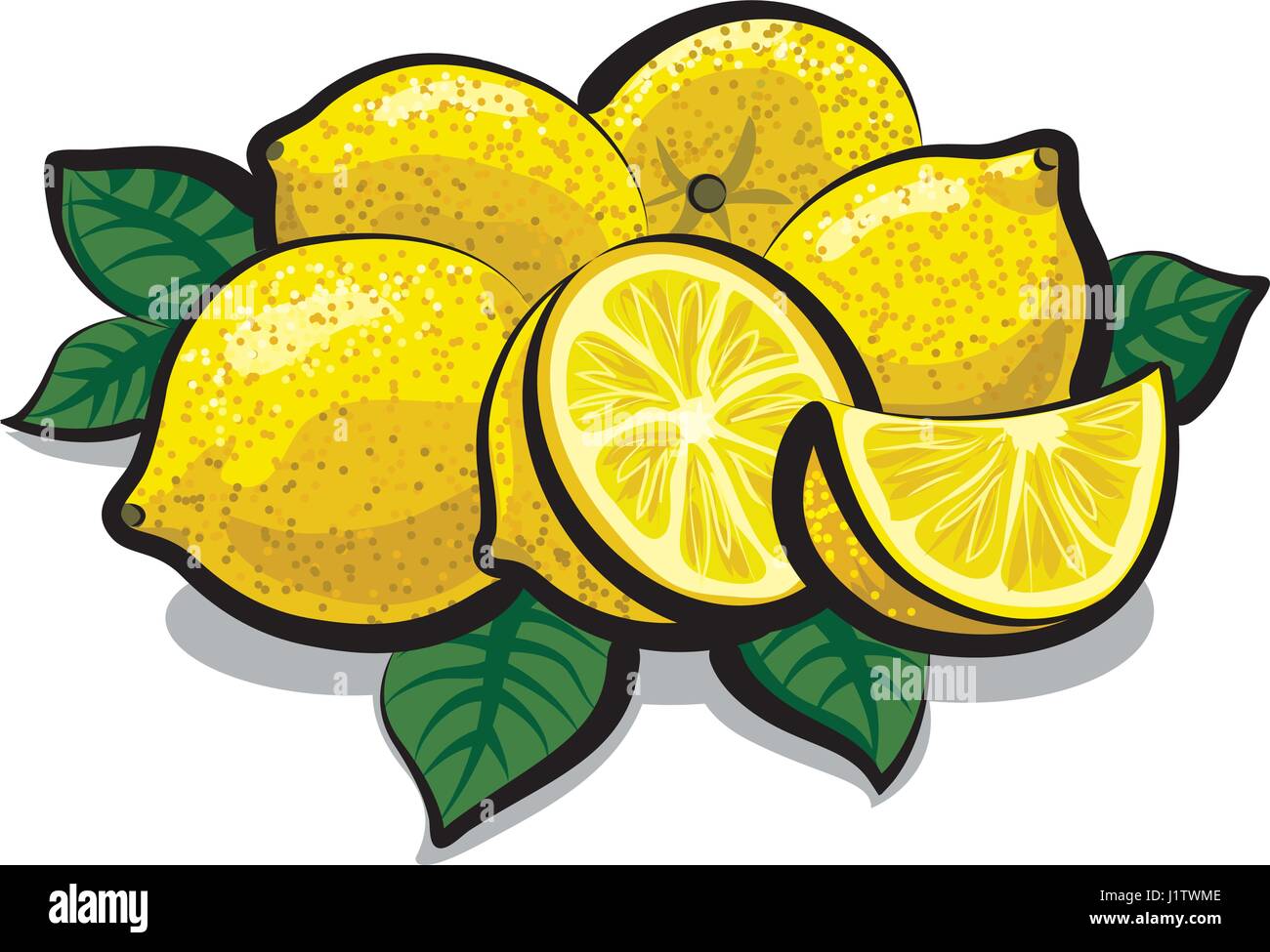 illustration of fresh juicy lemons with leaves Stock Vector Image & Art ...