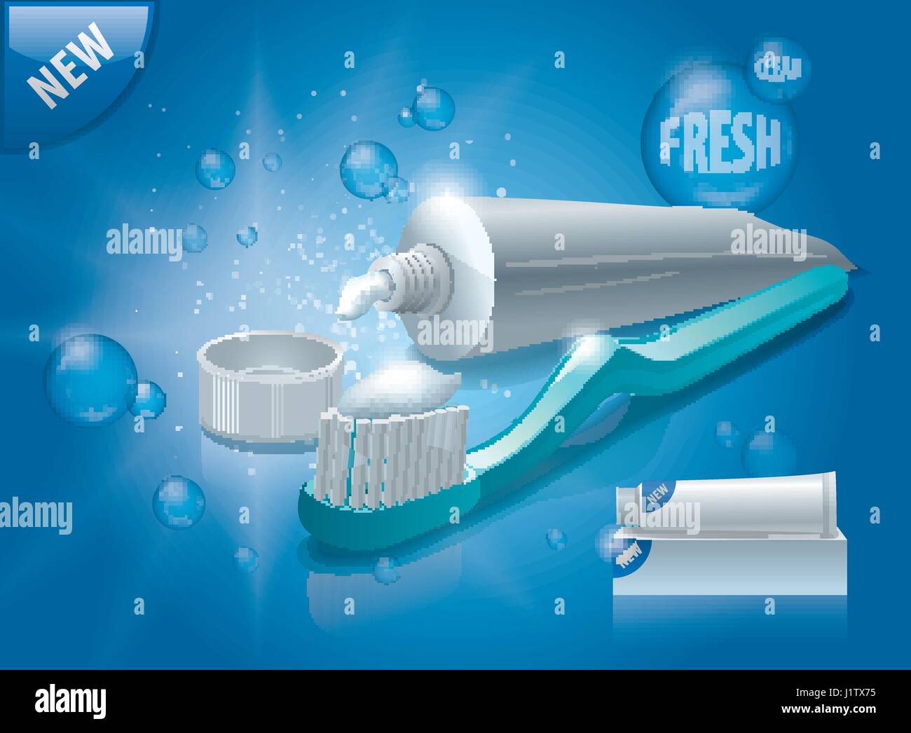 illustration of toothpaste tube and toothbrush advertising Stock Vector