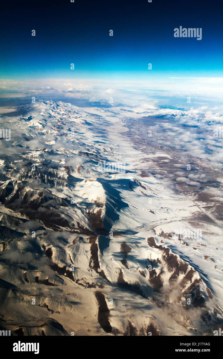 Dramatic aerial views of the Tian Shan mountain range in Xinjiang, China. Stock Photo