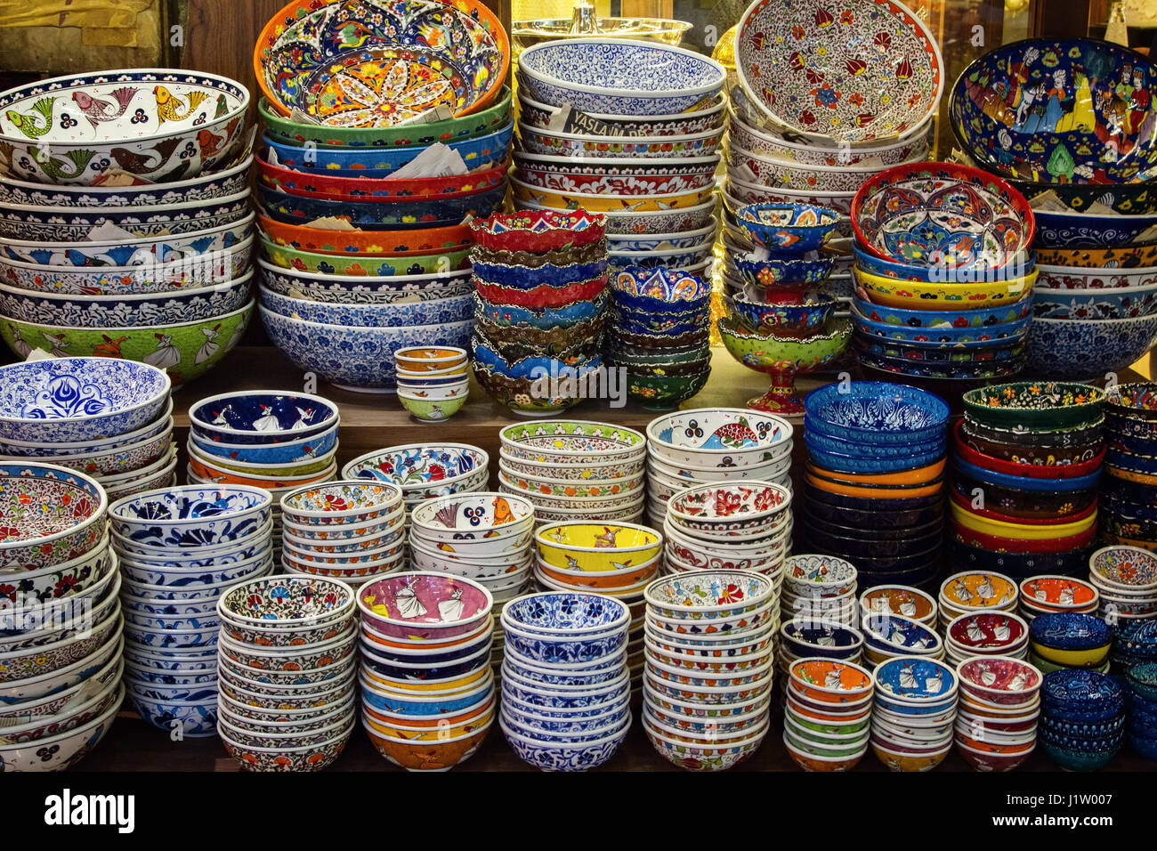 Ceramics store at Grand bazaar in Istanbul horizontal view Stock Photo ...