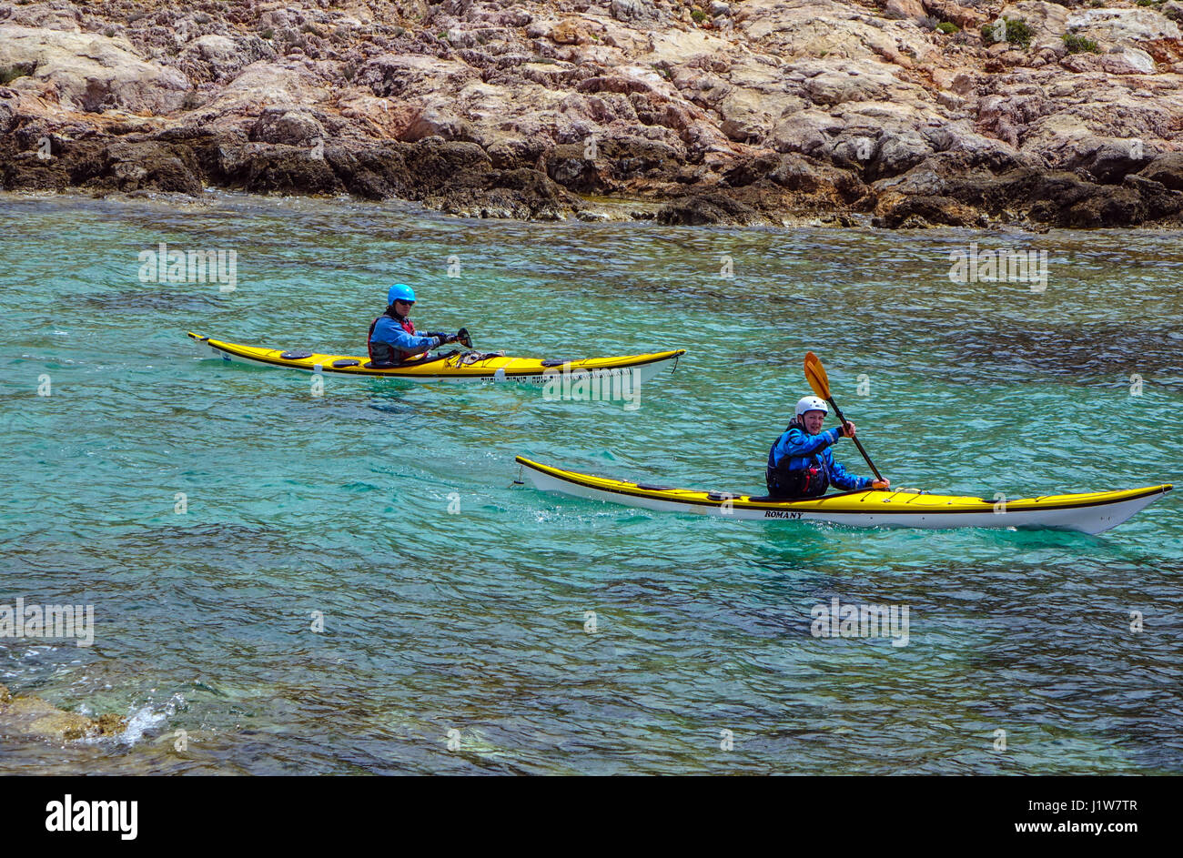 Sea kayaking off Telendos Island, Kalymnos, Greece Stock Photo