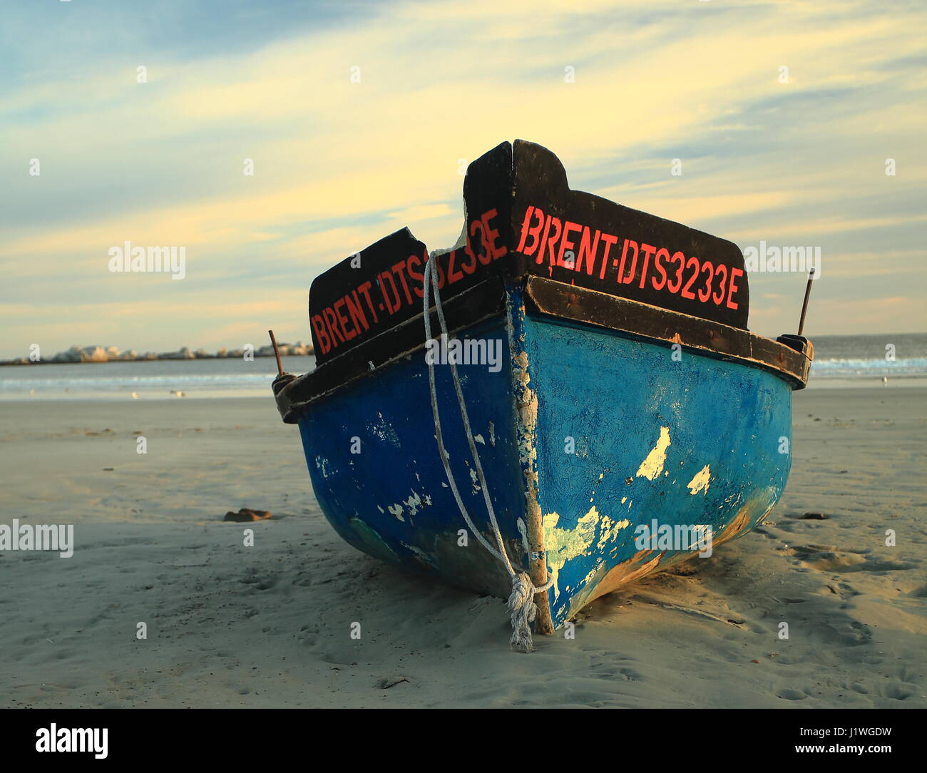Beached Fishing Boat in Paternoster, South African West Coast Stock Photo