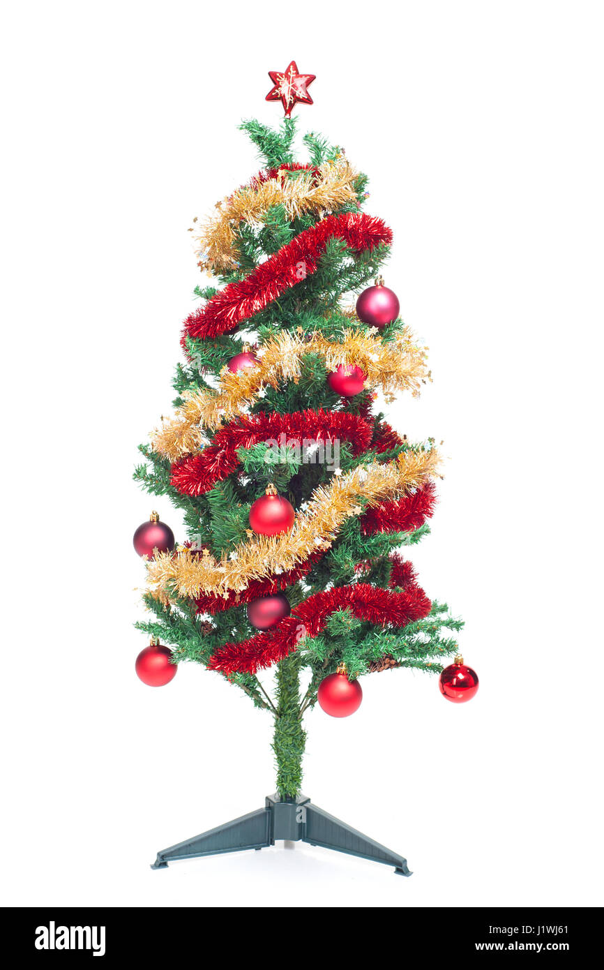 Decorated Christmas tree isolated on white background Stock Photo - Alamy