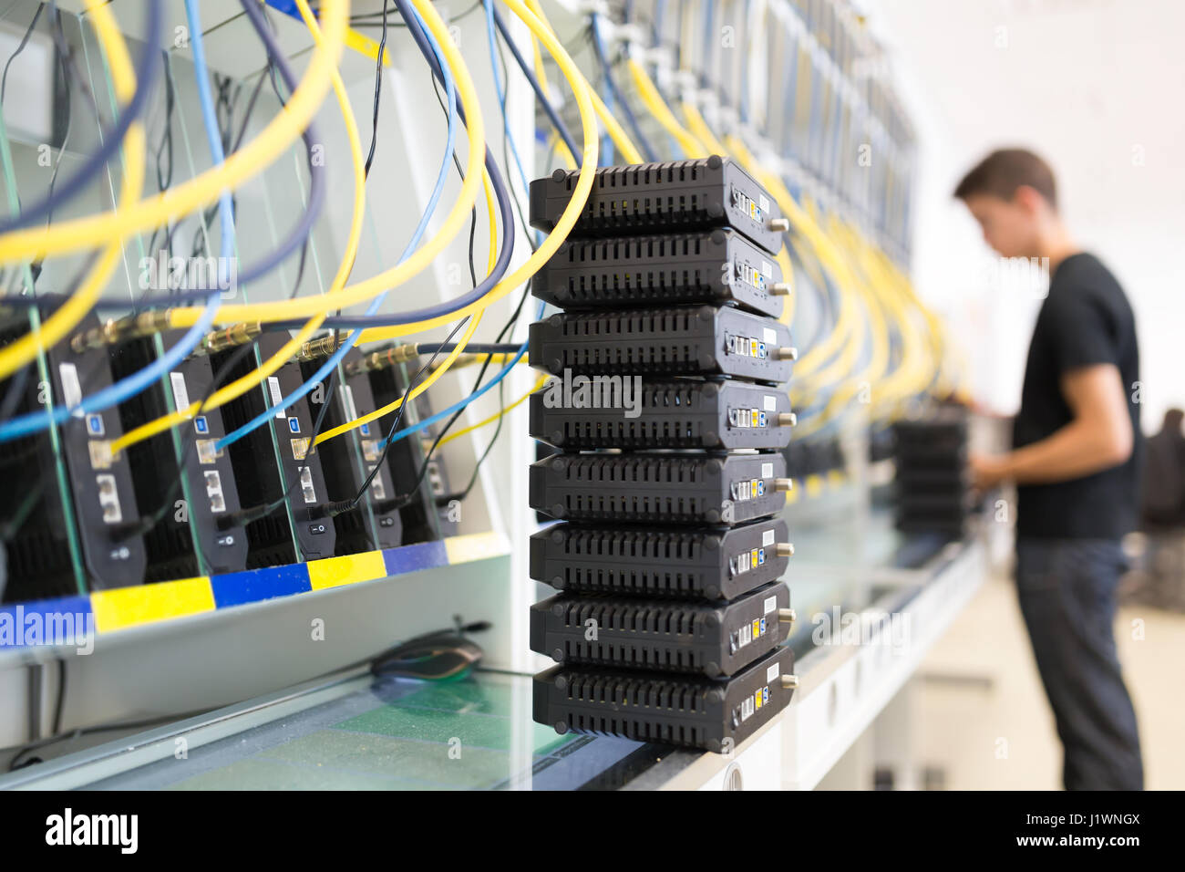 Networking hardware test bench Stock Photo Alamy