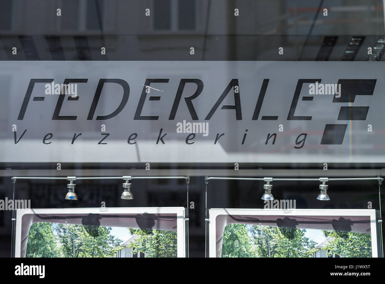 Branck and logo of Federale Verzekering in Antwerp Stock Photo